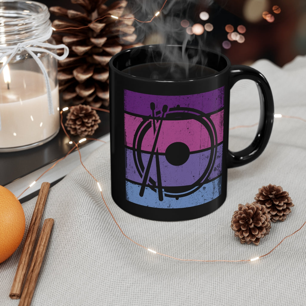 Vintage Grunge Purple Lines - Snare Drum - 11oz Black Mug