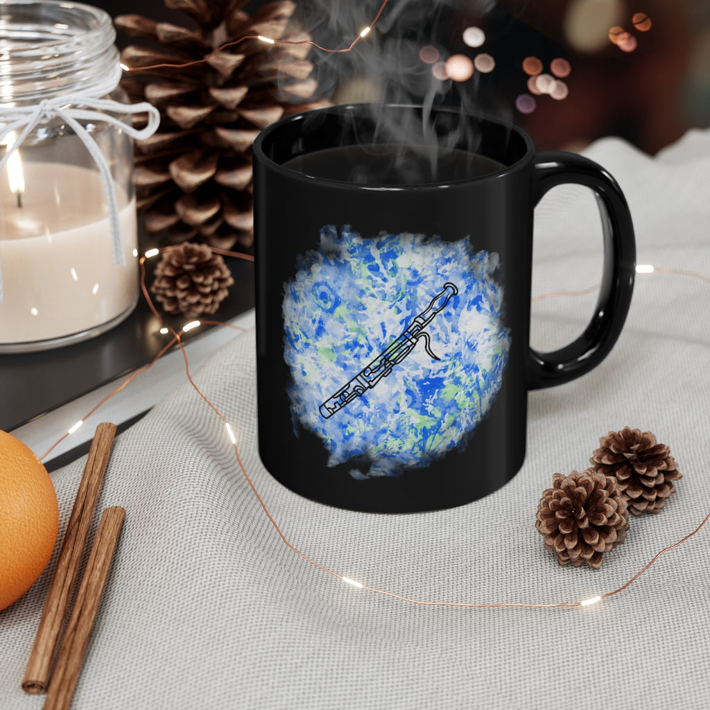 Vintage Blue White Tie Dye - Bassoon - 11oz Black Mug