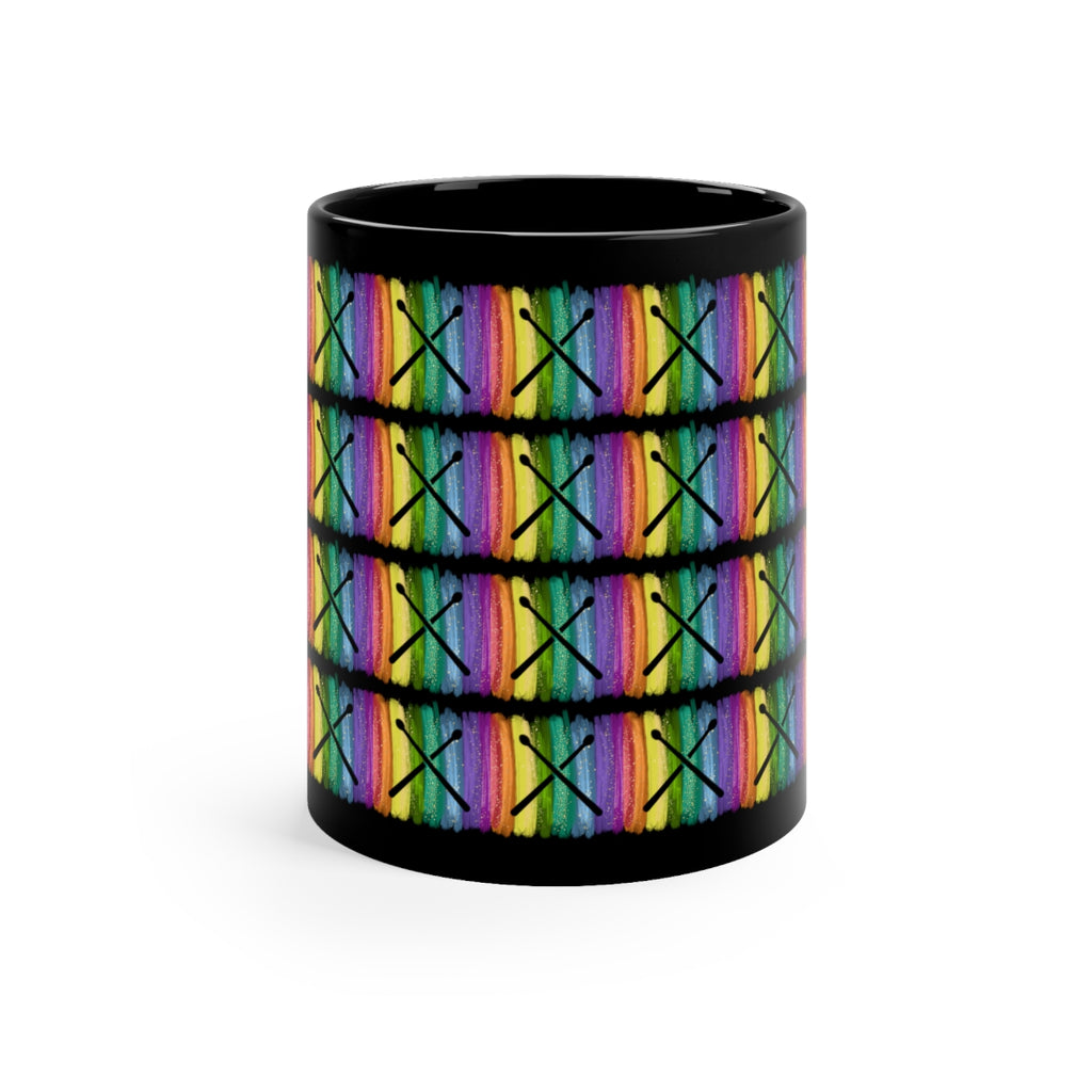 Vintage Rainbow Paint - Drumsticks - 11oz Black Mug - Pattern