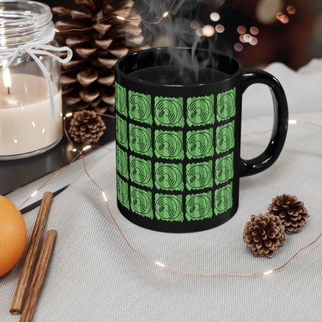 Vintage Green Glitter Dots - Cymbals - 11oz Black Mug - Pattern