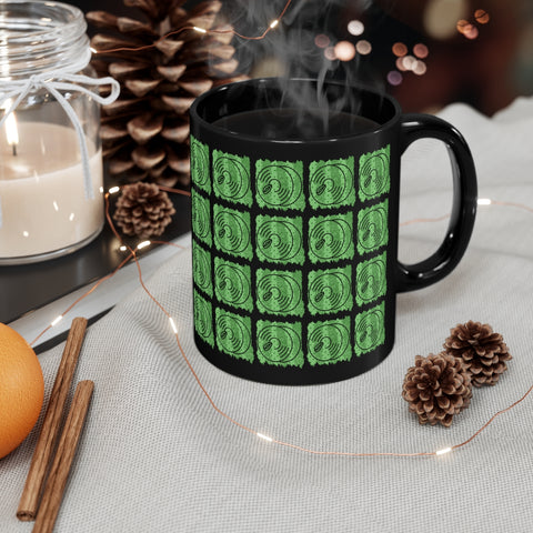 Vintage Green Glitter Dots - Cymbals - 11oz Black Mug - Pattern