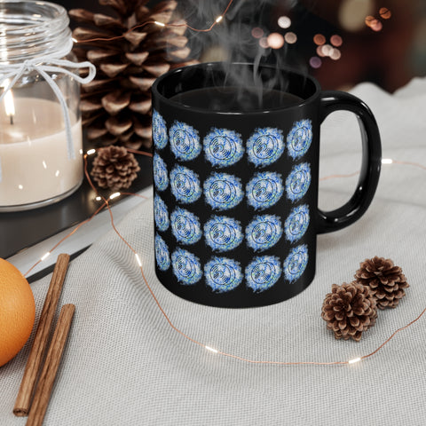 Vintage Blue White Tie Dye - Cymbals - 11oz Black Mug - Pattern