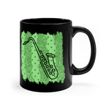 Vintage Green Glitter Dots - Tenor Sax - 11oz Black Mug