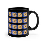 Vintage Blue Burlap - Trumpet - 11oz Black Mug - Pattern