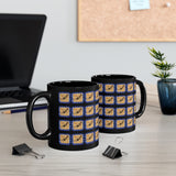 Vintage Blue Burlap - Trumpet - 11oz Black Mug - Pattern