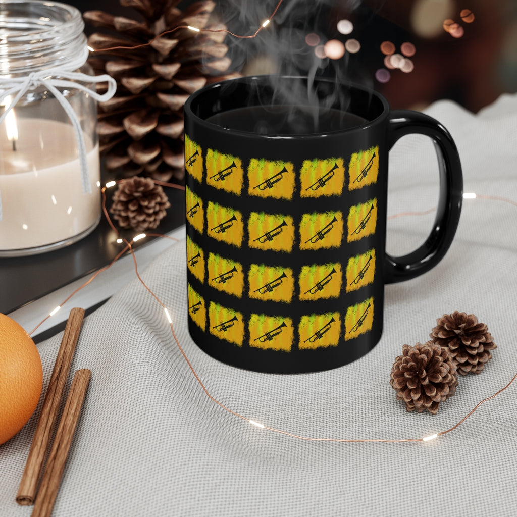 Vintage Yellow Cloud - Trumpet - 11oz Black Mug - Pattern