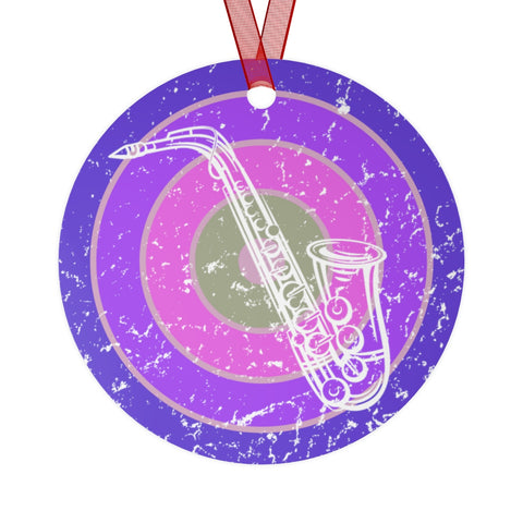 Vintage Grunge Purple Circle - Alto Saxophone - Metal Ornament