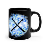 Vintage Blue White Tie Dye - Drumsticks - 11oz Black Mug