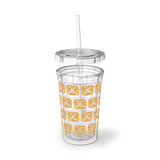 Vintage Yellow Burlap - Drumsticks - Suave Acrylic Cup - Pattern