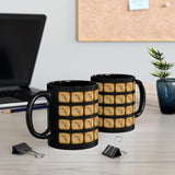 Vintage Yellow Burlap - Bari Sax - 11oz Black Mug - Pattern