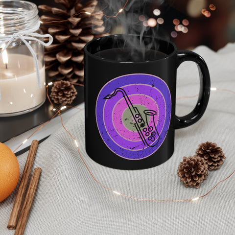 Vintage Grunge Purple Circle - Tenor Sax - 11oz Black Mug