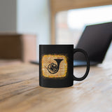 Vintage Yellow Burlap - French Horn - 11oz Black Mug