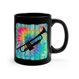 Vintage Wood Tie Dye Lines - Trumpet - 11oz Black Mug