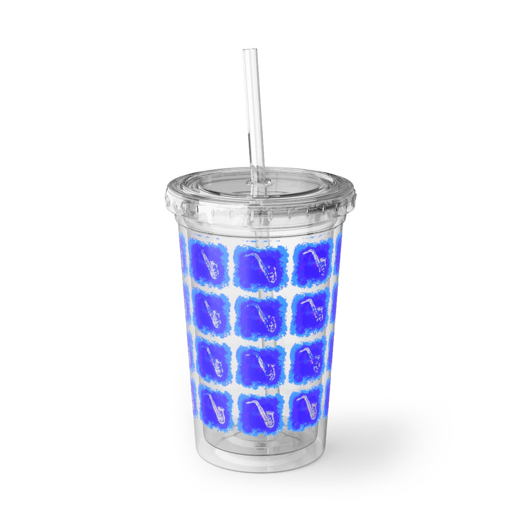 Vintage Blue Cloud - Alto Sax - Suave Acrylic Cup - Pattern