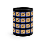 Vintage Blue Burlap - Trumpet - 11oz Black Mug - Pattern