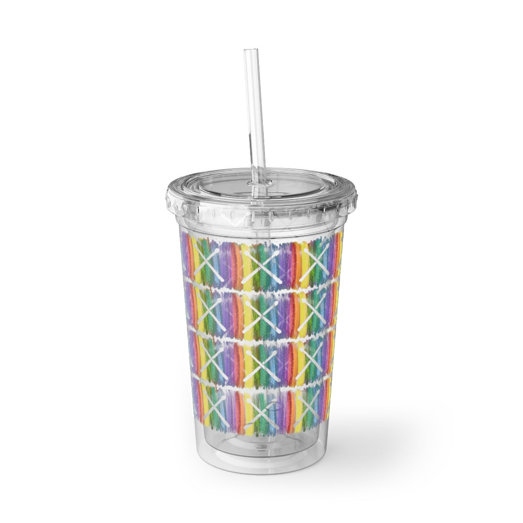 Vintage Rainbow Paint - Drumsticks - Suave Acrylic Cup - Pattern