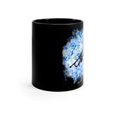 Vintage Blue White Tie Dye - Trumpet - 11oz Black Mug