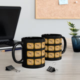 Vintage Yellow Burlap - Trombone - 11oz Black Mug - Pattern