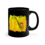 Vintage Yellow Cloud - Alto Sax - 11oz Black Mug