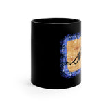 Vintage Blue Burlap - Trumpet - 11oz Black Mug