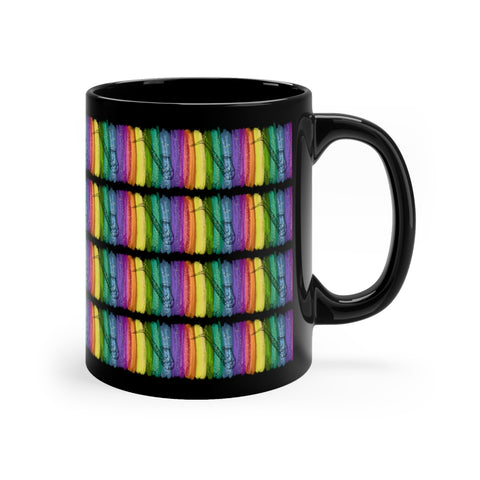 Vintage Rainbow Paint - Alto Sax - 11oz Black Mug - Pattern