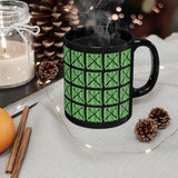 Vintage Green Glitter Dots - Drumsticks - 11oz Black Mug - Pattern