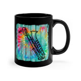 Vintage Wood Tie Dye Lines - Bari Sax - 11oz Black Mug