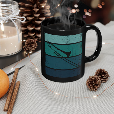 Vintage Grunge Blue Lines - Trombone - 11oz Black Mug