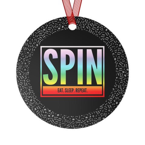 SPIN. Eat. Sleep. Repeat - Rainbow - Color Guard - Metal Ornament