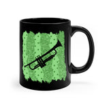 Vintage Green Glitter Dots - Trumpet - 11oz Black Mug