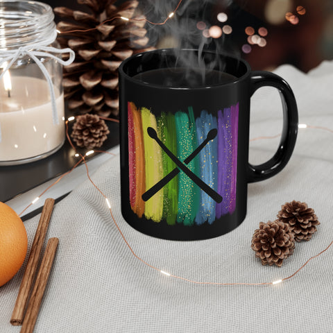 Vintage Rainbow Paint - Drumsticks - 11oz Black Mug