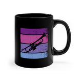 Vintage Grunge Purple Lines - Trumpet - 11oz Black Mug