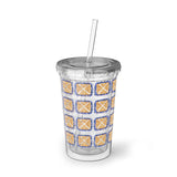 Vintage Blue Burlap - Drumsticks - Suave Acrylic Cup - Pattern