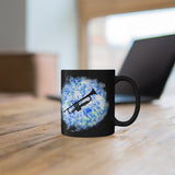 Vintage Blue White Tie Dye - Trumpet - 11oz Black Mug