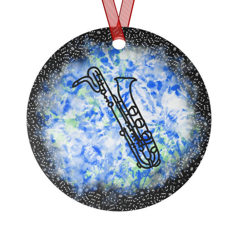 Vintage Blue White Tie Dye - Bari Sax - Metal Ornament