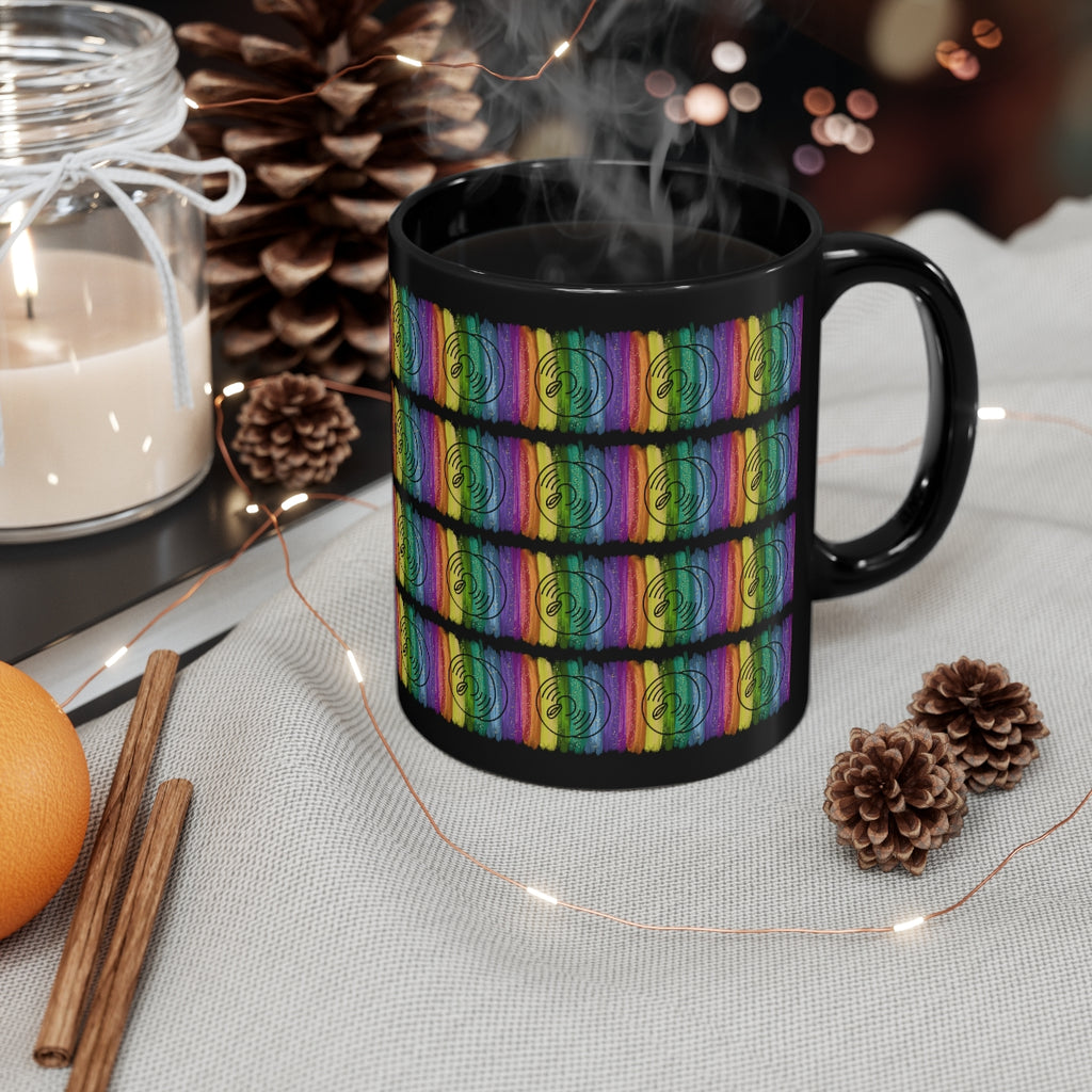 Vintage Rainbow Paint - Cymbals - 11oz Black Mug - Pattern