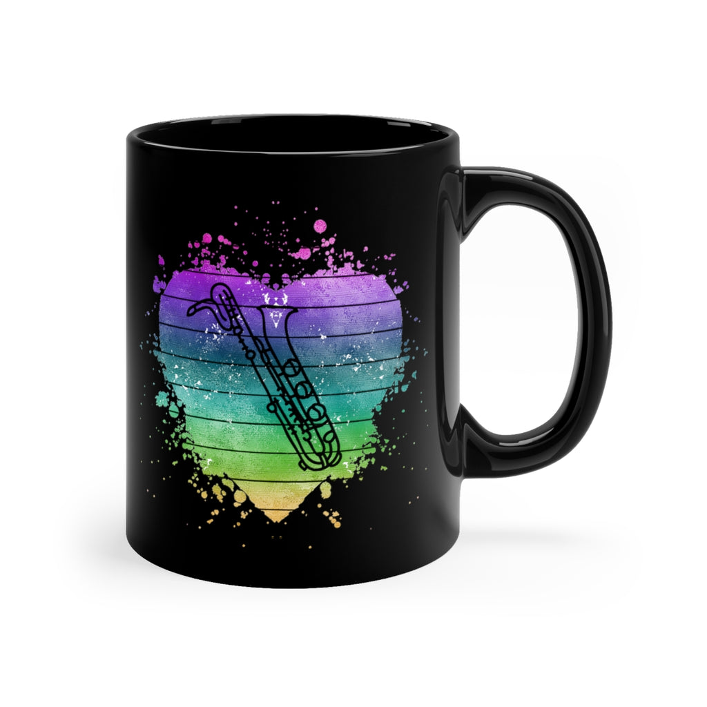 Vintage Rainbow Cloud Heart - Bari Sax - 11oz Black Mug