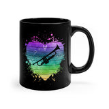 Vintage Rainbow Cloud Heart - Trumpet - 11oz Black Mug