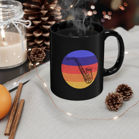 Vintage Grunge Circle Sunset - Alto Sax - 11oz Black Mug