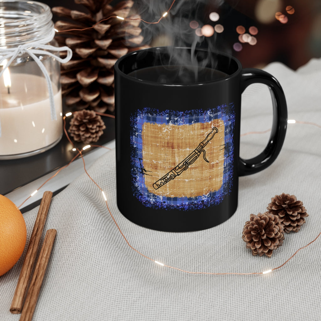 Vintage Blue Burlap - Bassoon - 11oz Black Mug