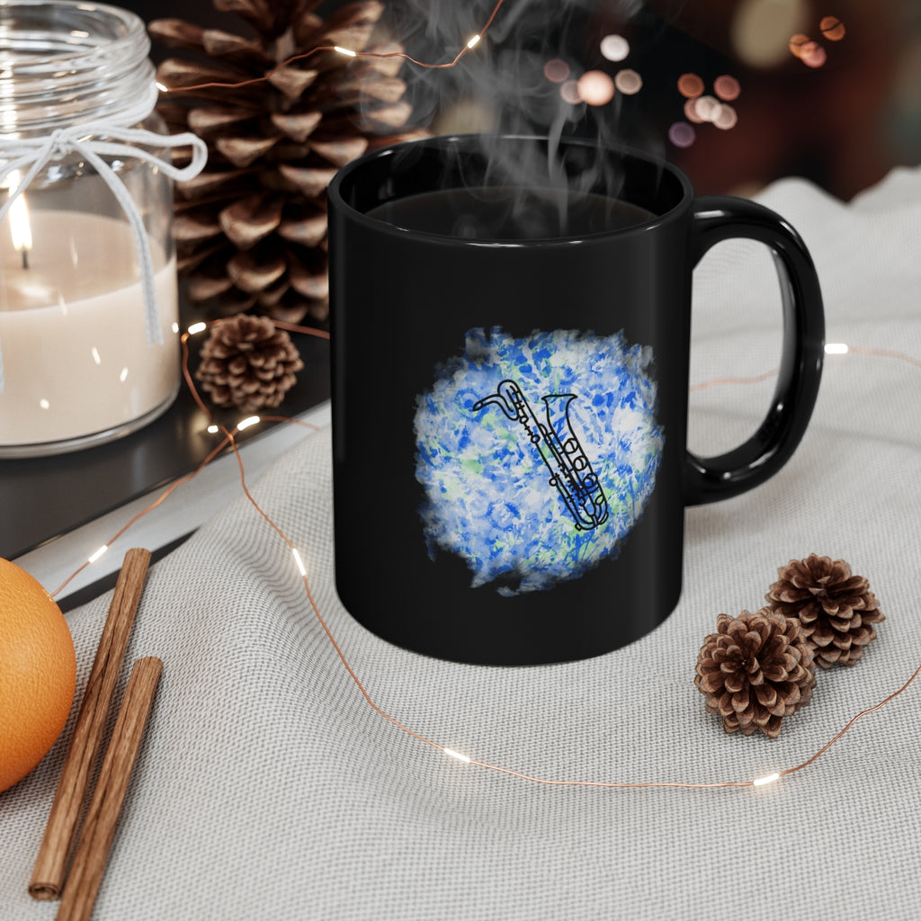 Vintage Blue White Tie Dye - Bari Sax - 11oz Black Mug