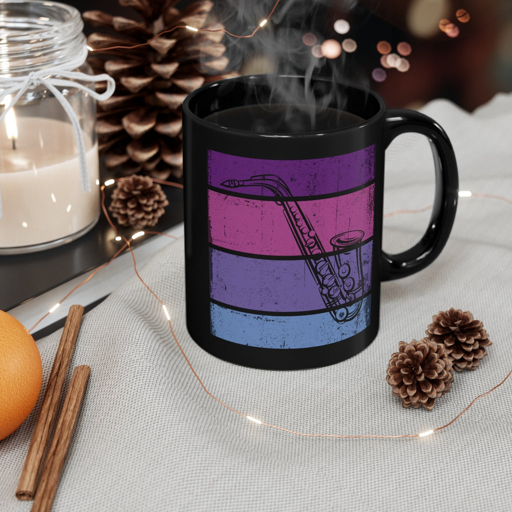 Vintage Grunge Purple Lines - Alto Sax - 11oz Black Mug