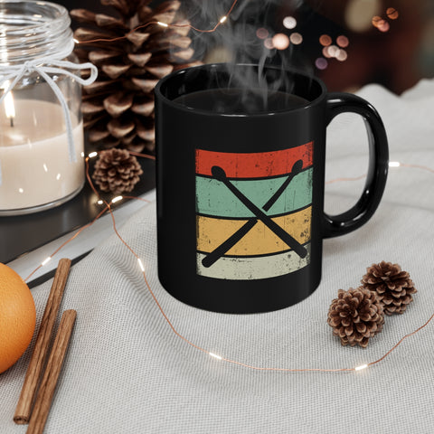 Vintage Grunge Lines - Drumsticks - 11oz Black Mug