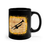 Vintage Yellow Burlap - Trumpet - 11oz Black Mug