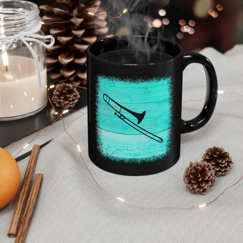 Vintage Turquoise Wood - Trombone - 11oz Black Mug