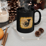 Vintage Yellow Burlap - French Horn - 11oz Black Mug