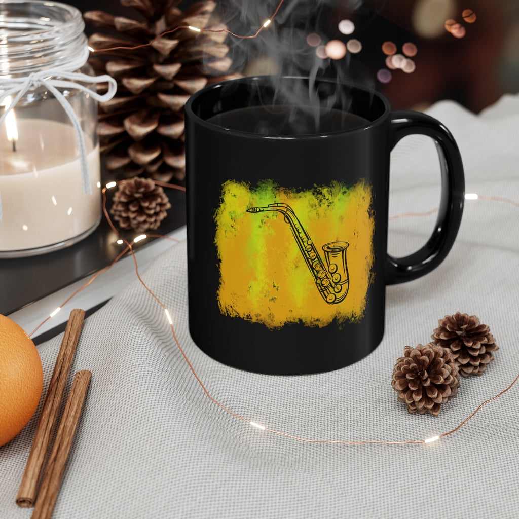 Vintage Yellow Cloud - Alto Sax - 11oz Black Mug