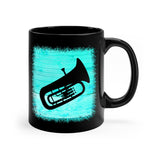 Vintage Turquoise Wood - Tuba - 11oz Black Mug