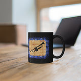 Vintage Blue Burlap - Trumpet - 11oz Black Mug