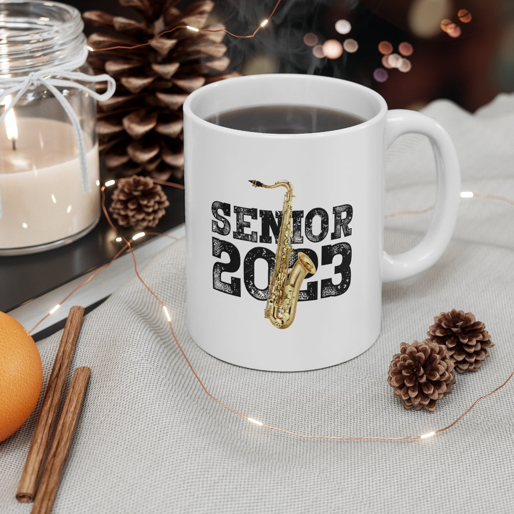 Senior 2023 - Black Lettering - Tenor Sax - 11oz White Mug